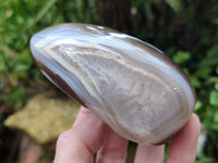 Polished Banded and Snow / Orca Agate Standing Free Forms x 3 From Madagascar