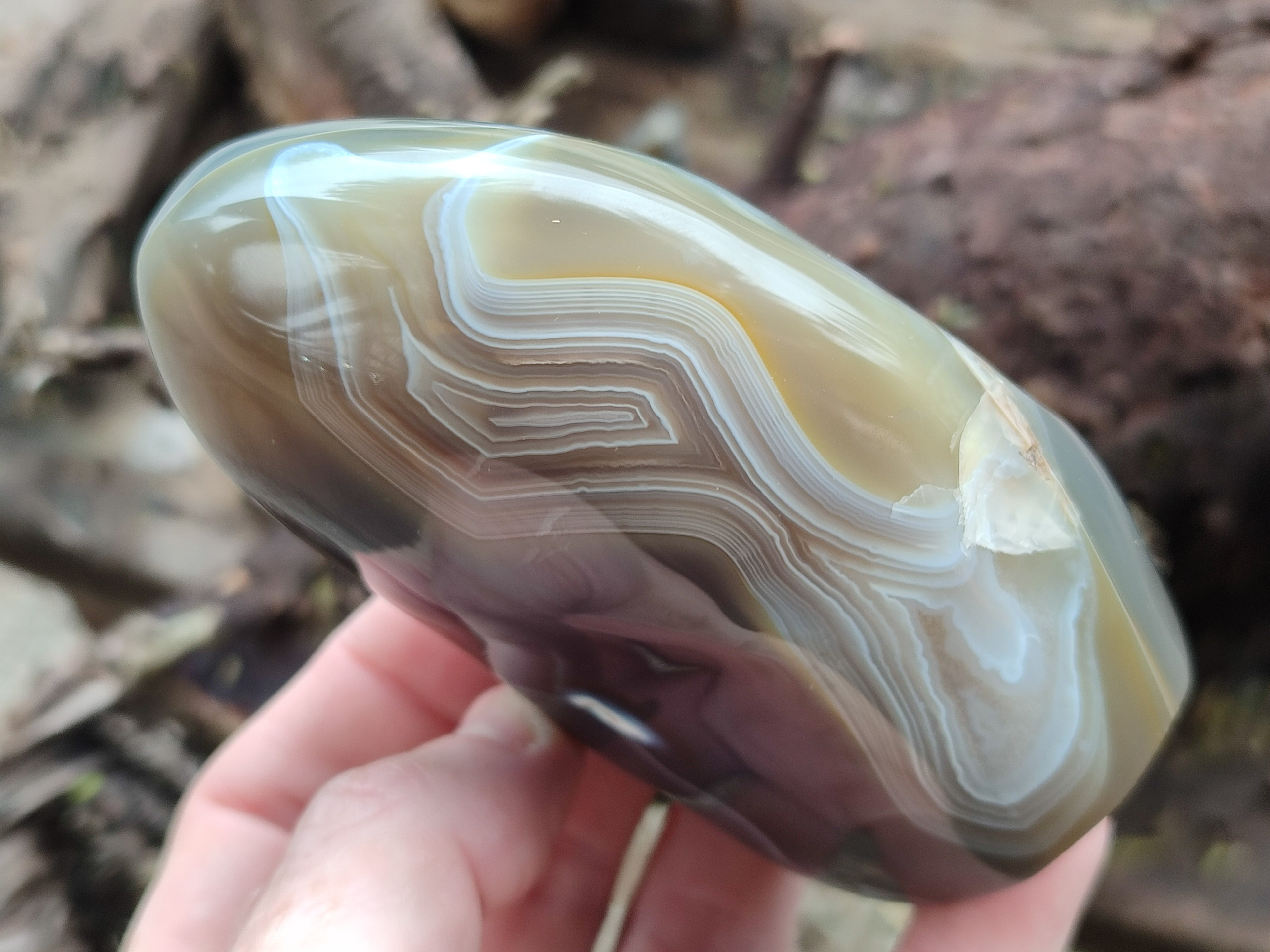 Polished Banded and Snow / Orca Agate Standing Free Forms x 3 From Madagascar - Toprock Gemstones and Minerals 