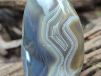 Polished Banded and Snow / Orca Agate Standing Free Forms x 3 From Madagascar