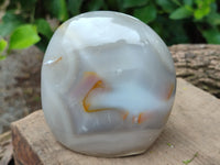 Polished Banded and Snow / Orca Agate Standing Free Forms x 3 From Madagascar