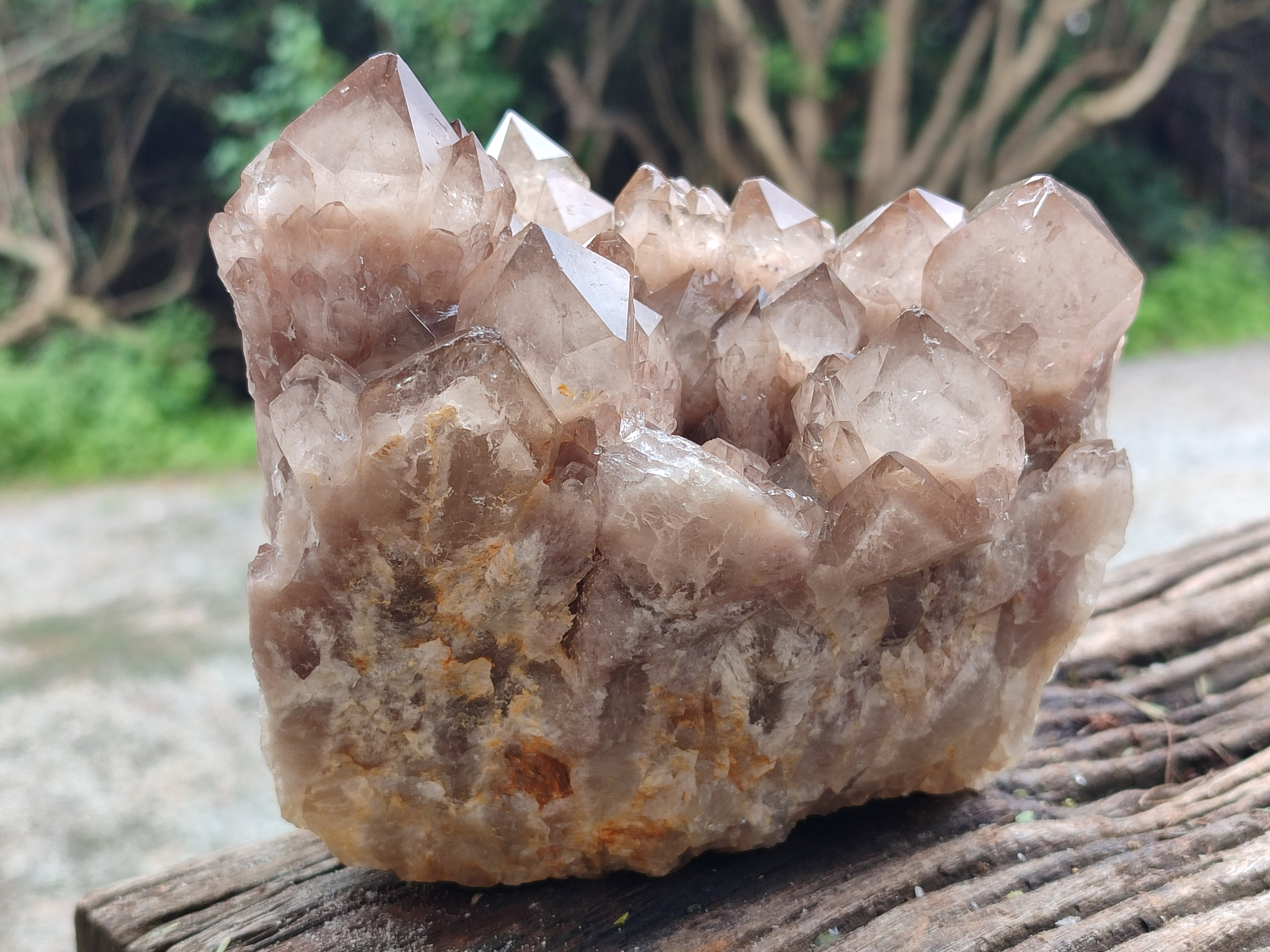 Natural Smokey Phantom Quartz Clusters x 2 From Luena, Congo - Toprock Gemstones and Minerals 