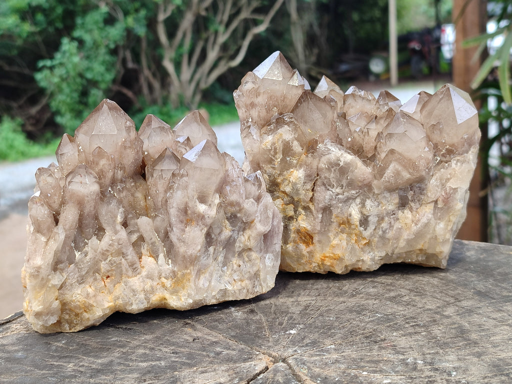 Natural Smokey Phantom Quartz Clusters x 2 From Luena, Congo - Toprock Gemstones and Minerals 