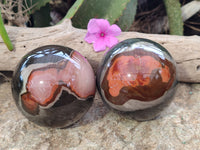 Polished Polychrome Jasper Spheres x 2 From Northwest Coast, Madagascar