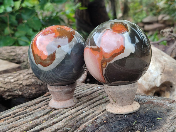 Polished Polychrome Jasper Spheres x 2 From Northwest Coast, Madagascar