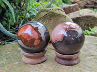 Polished Polychrome Jasper Spheres x 2 From Northwest Coast, Madagascar