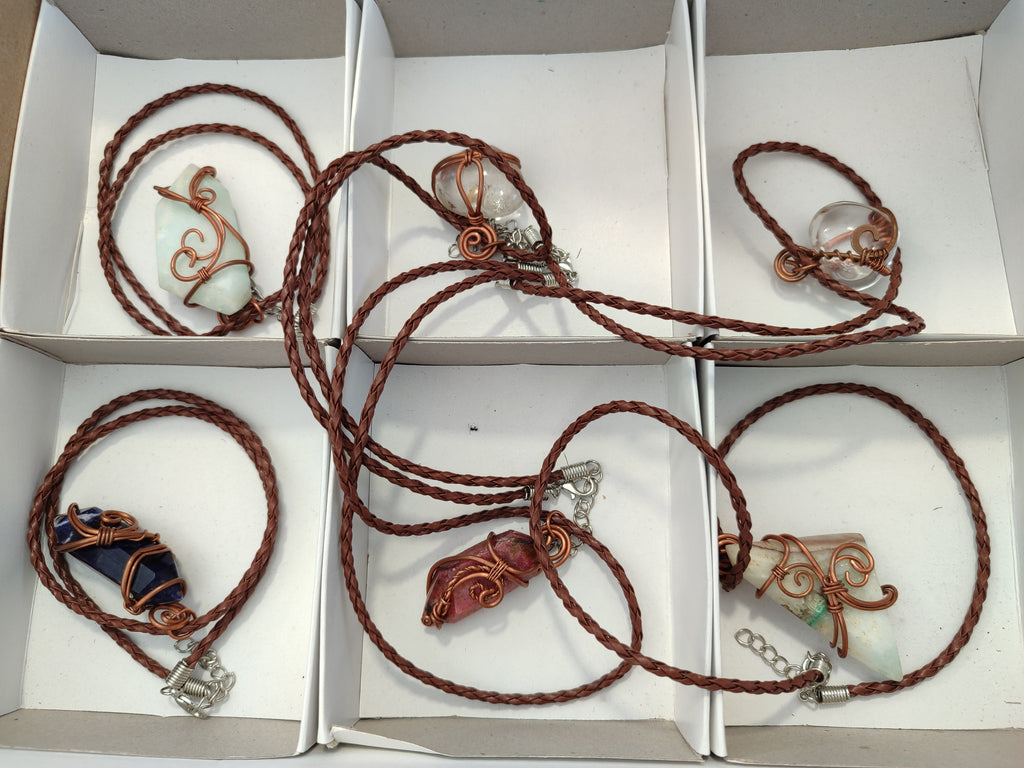 Hand Made Copper Wire Wrapped Pendants x 6 From Southern Africa - Toprock Gemstones and Minerals 