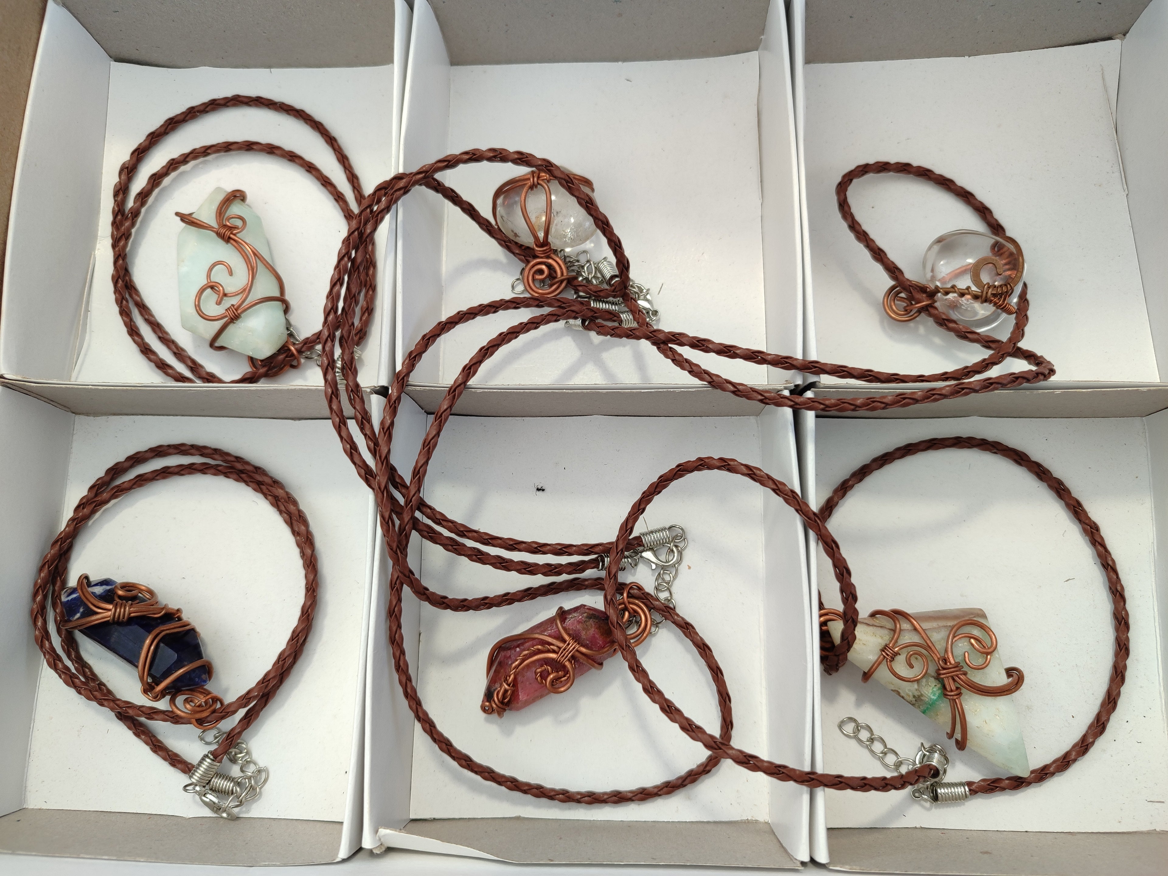 Hand Made Copper Wire Wrapped Pendants x 6 From Southern Africa - Toprock Gemstones and Minerals 