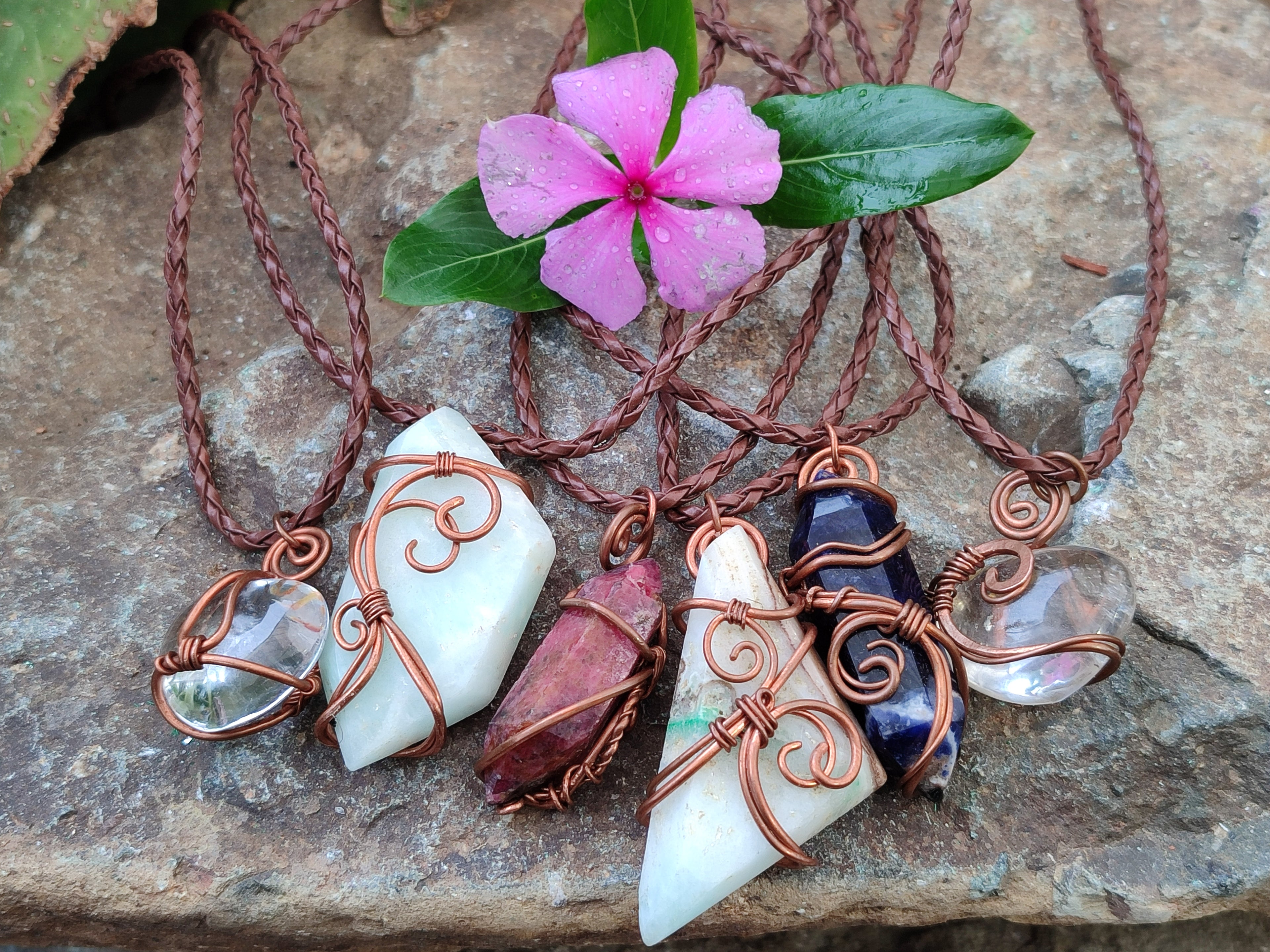 Hand Made Copper Wire Wrapped Pendants x 6 From Southern Africa - Toprock Gemstones and Minerals 