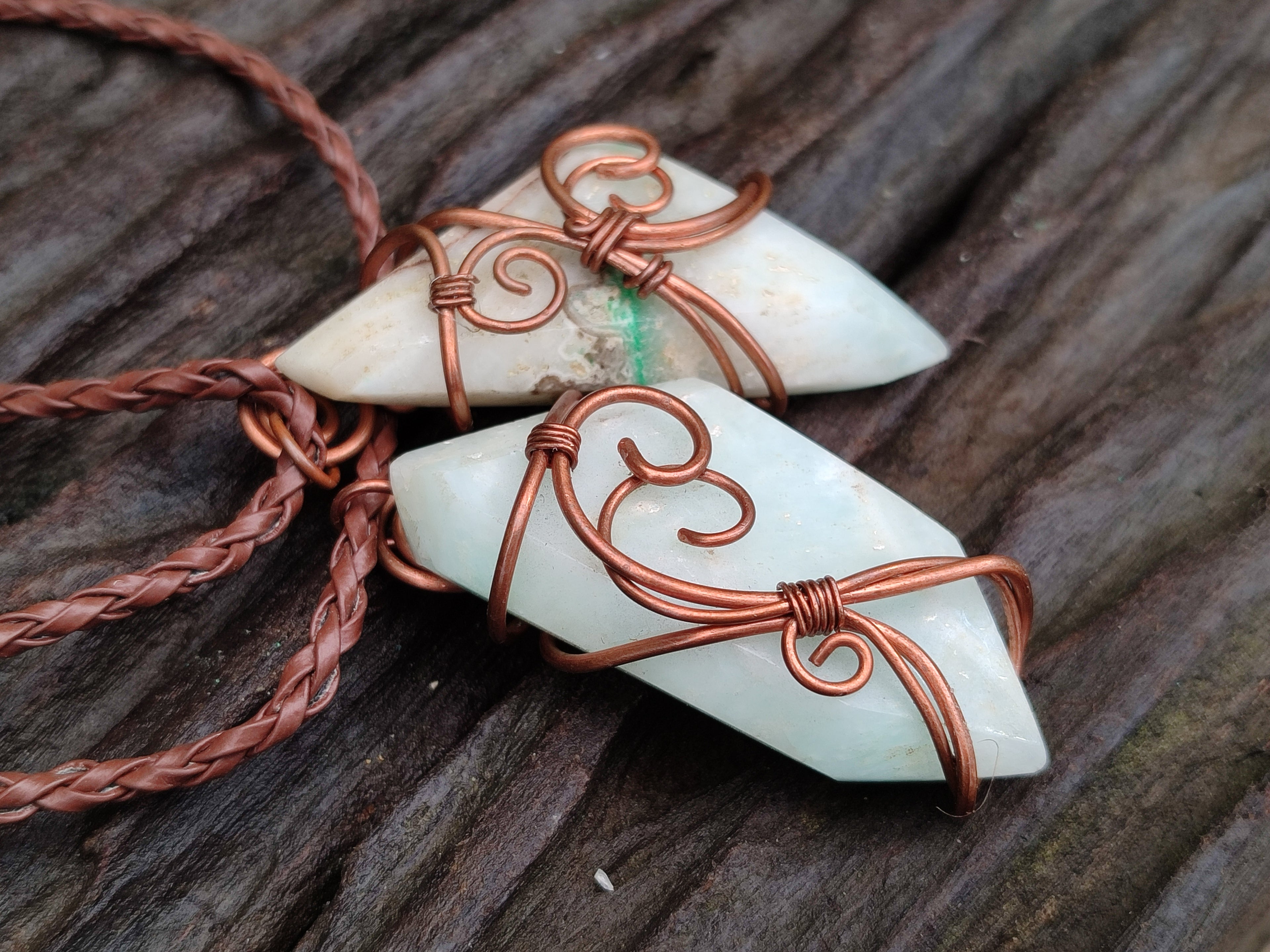 Hand Made Copper Wire Wrapped Pendants x 6 From Southern Africa - Toprock Gemstones and Minerals 