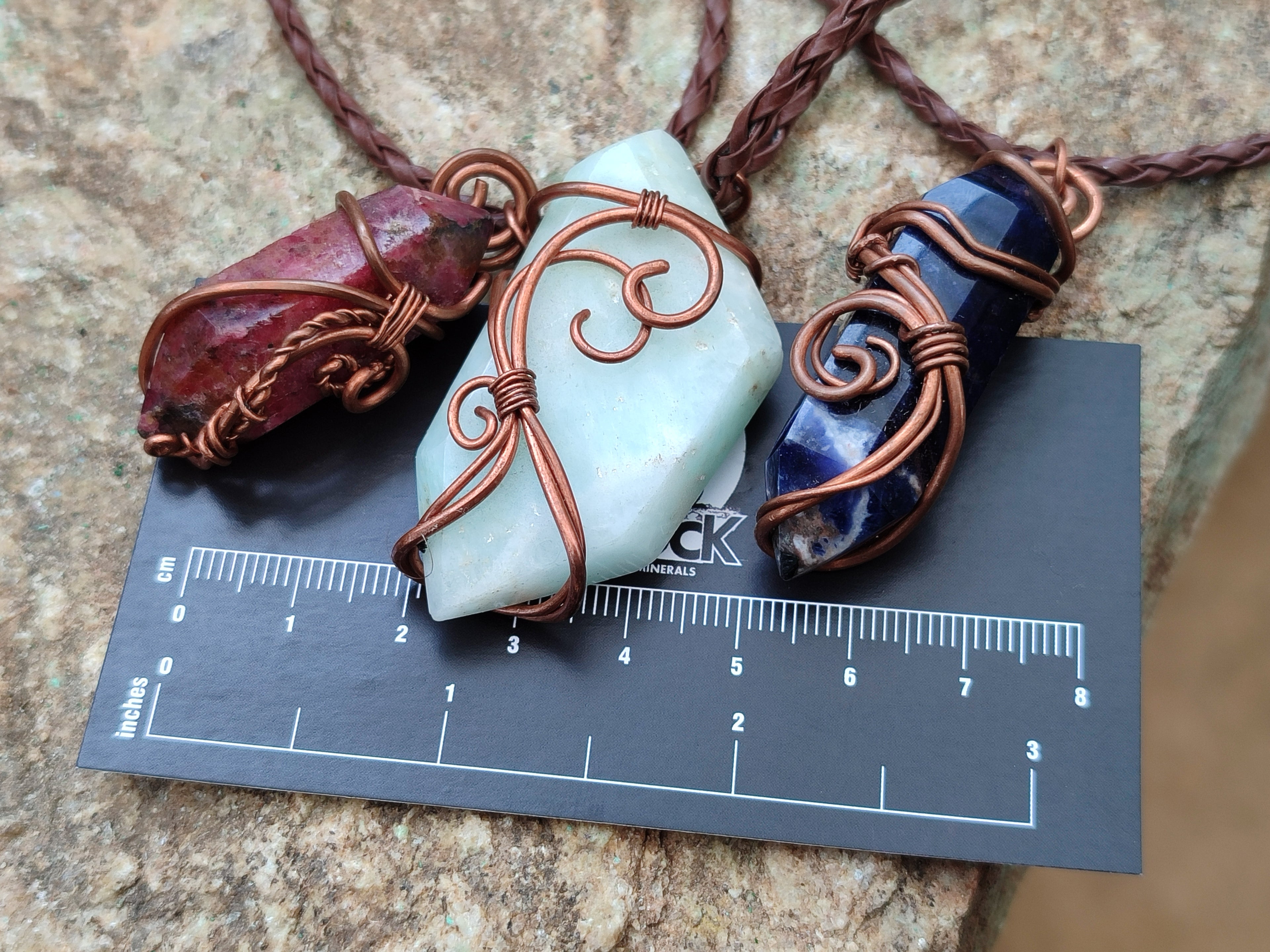 Hand Made Copper Wire Wrapped Pendants x 6 From Southern Africa - Toprock Gemstones and Minerals 