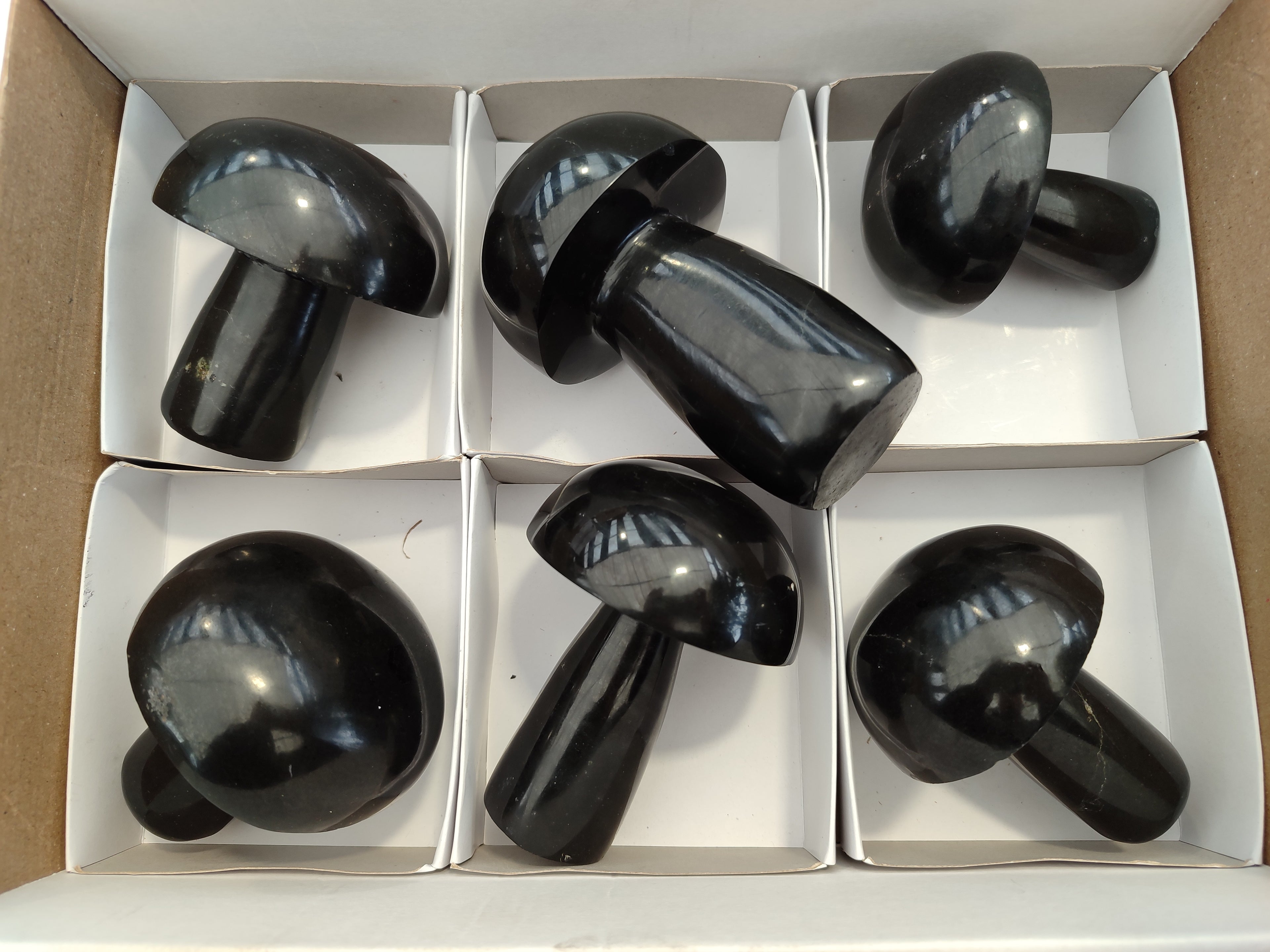 Polished Black Basalt Mushrooms x 6 From Antsirabe, Madagascar - Toprock Gemstones and Minerals 