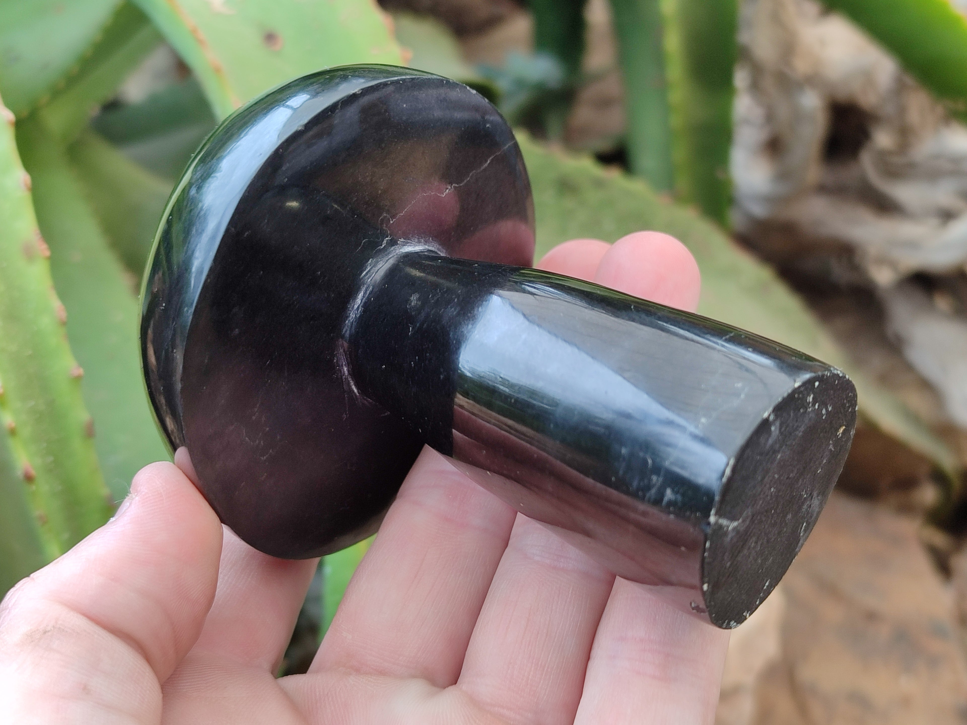 Polished Black Basalt Mushrooms x 6 From Antsirabe, Madagascar - Toprock Gemstones and Minerals 