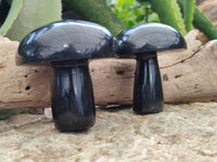 Polished Black Basalt Mushrooms x 6 From Antsirabe, Madagascar