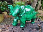 Hand Made Flower Banded Malachite Elephant Carving x 1 From Congo - Toprock Gemstones and Minerals 