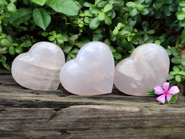 Polished Pink Pearl Girasol Quartz Hearts x 3 From Ambatondrazaka, Madagascar