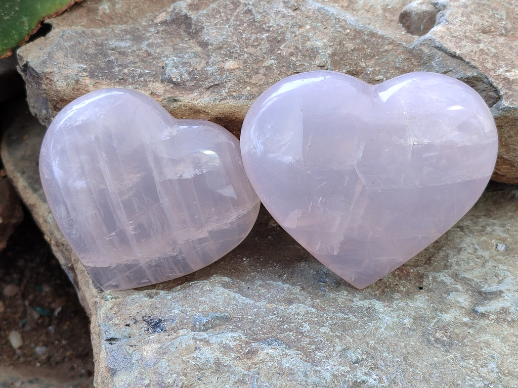 Polished Pink Pearl Girasol Quartz Hearts x 3 From Ambatondrazaka, Madagascar - Toprock Gemstones and Minerals 