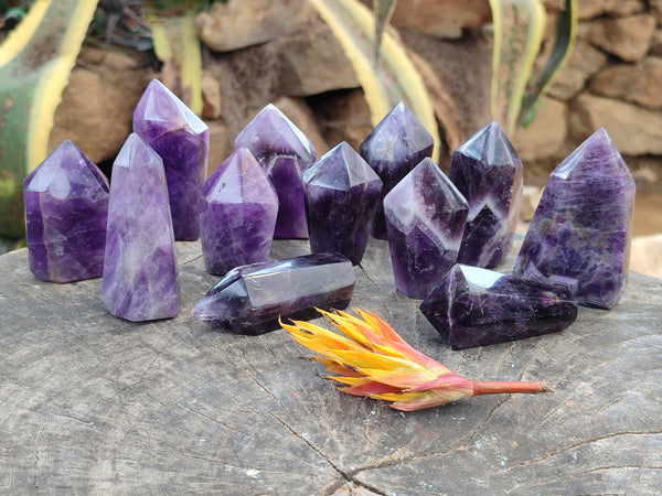 Polished Chevron Amethyst Points x 12 From Zambia