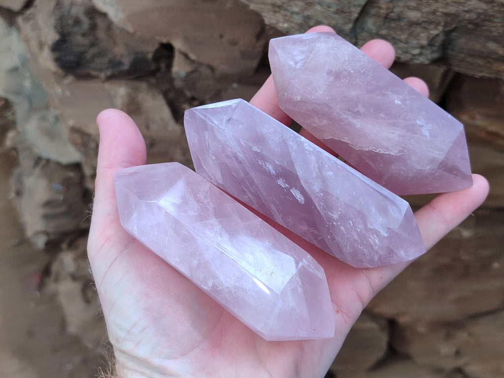 Polished Double Terminated Lavender Rose Quartz Points x 6 From Madagascar - Toprock Gemstones and Minerals 