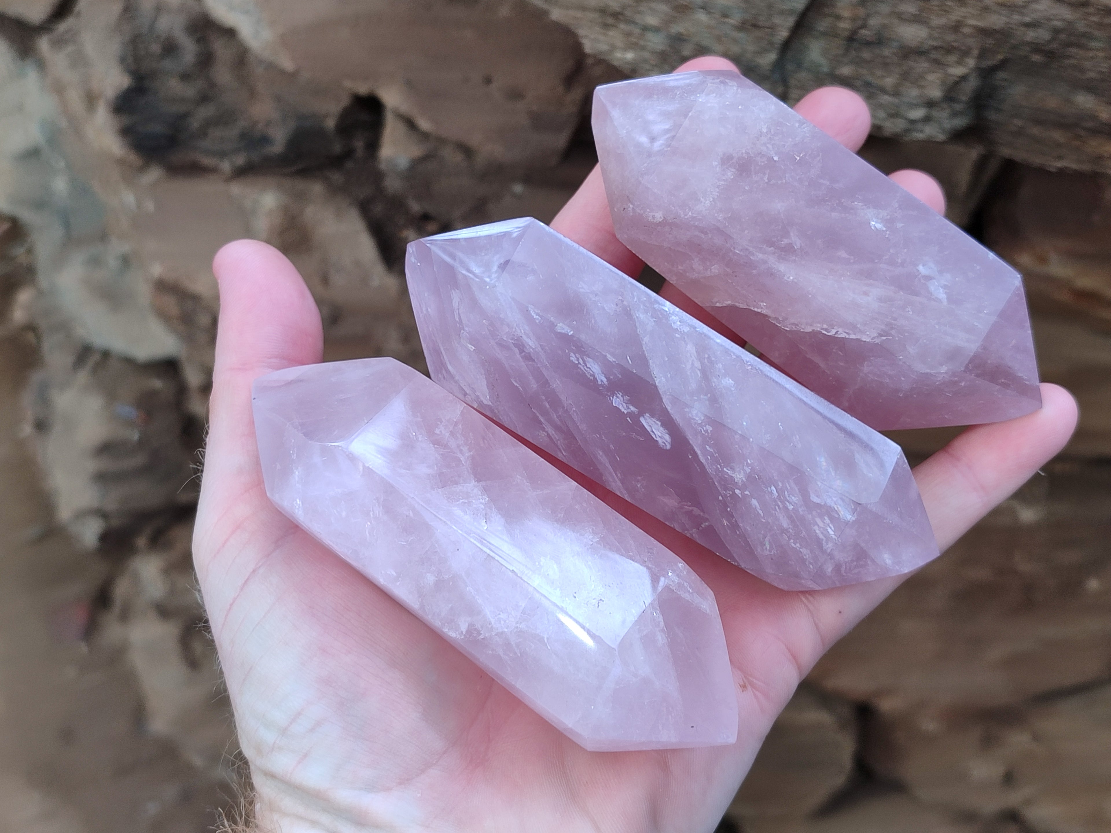 Polished Double Terminated Lavender Rose Quartz Points x 6 From Madagascar - Toprock Gemstones and Minerals 