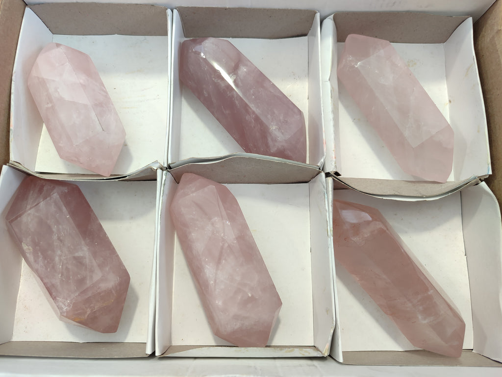 Polished Double Terminated Lavender Rose Quartz Points x 6 From Madagascar - Toprock Gemstones and Minerals 