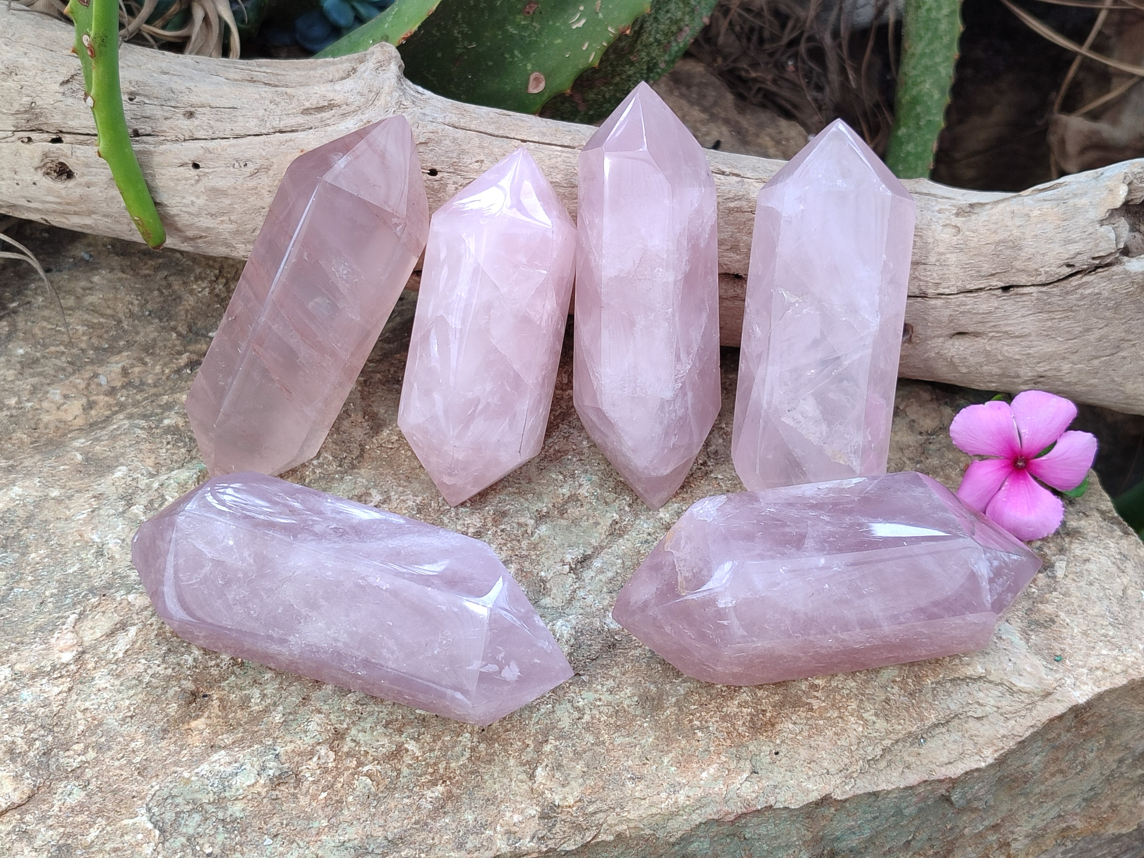 Polished Double Terminated Lavender Rose Quartz Points x 6 From Madagascar - Toprock Gemstones and Minerals 