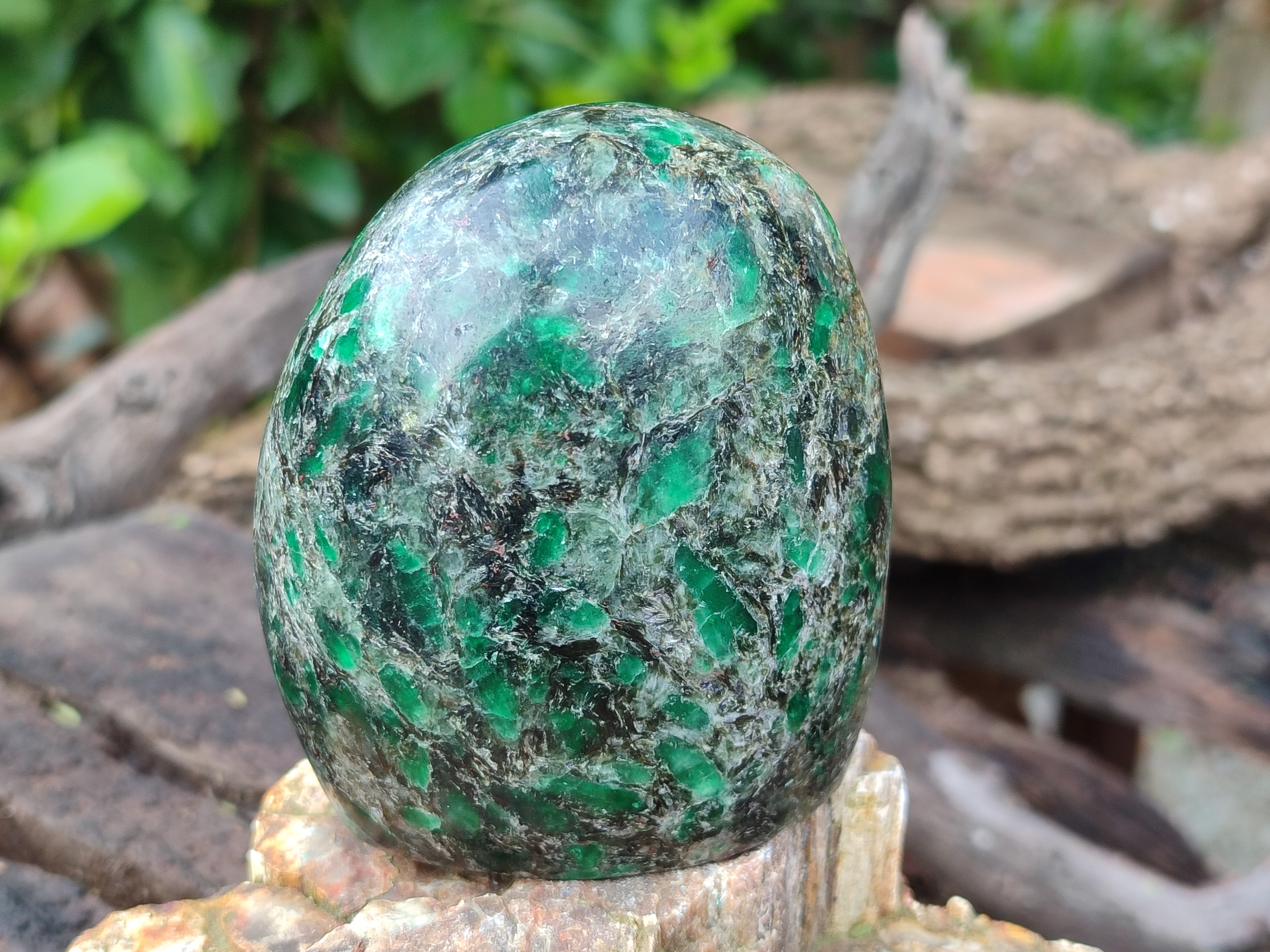 Polished Emerald Mica In Matrix Standing Free Forms x 4 From Mutoko, Zimbabwe - Toprock Gemstones and Minerals 