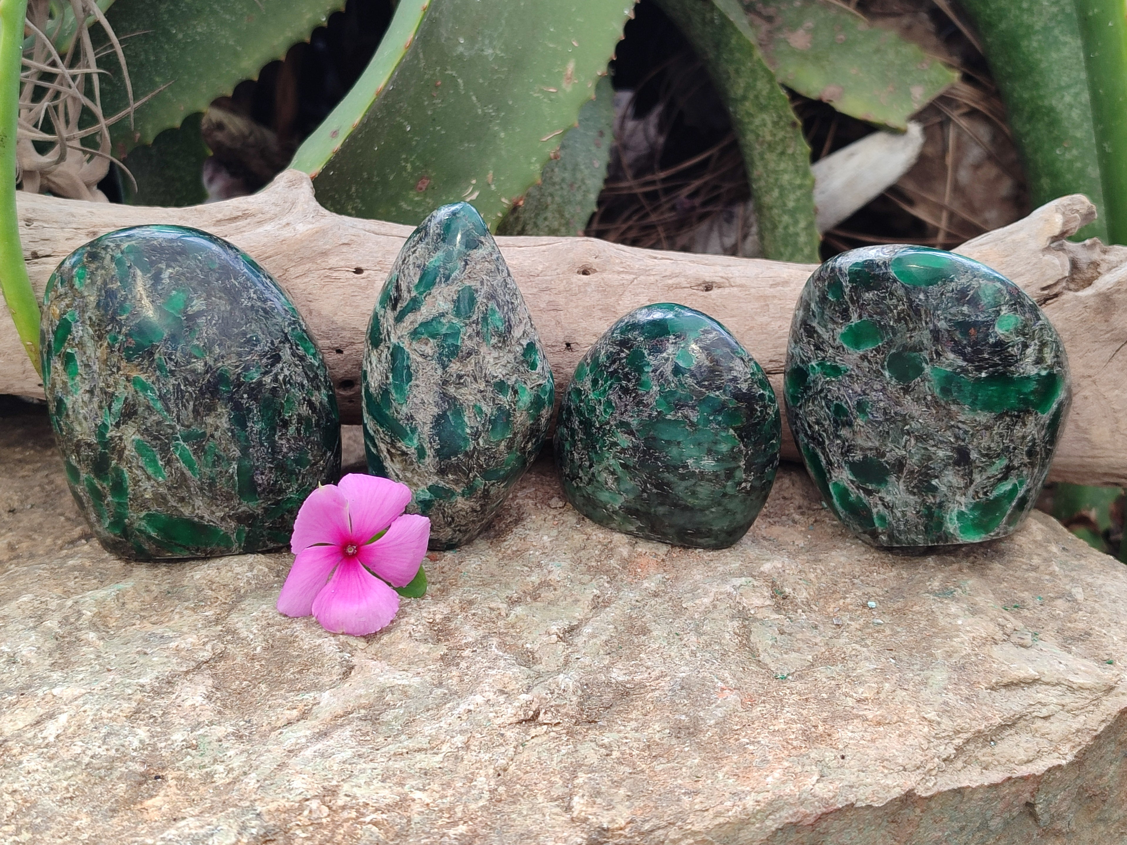 Polished Emerald Mica In Matrix Standing Free Forms x 4 From Mutoko, Zimbabwe - Toprock Gemstones and Minerals 