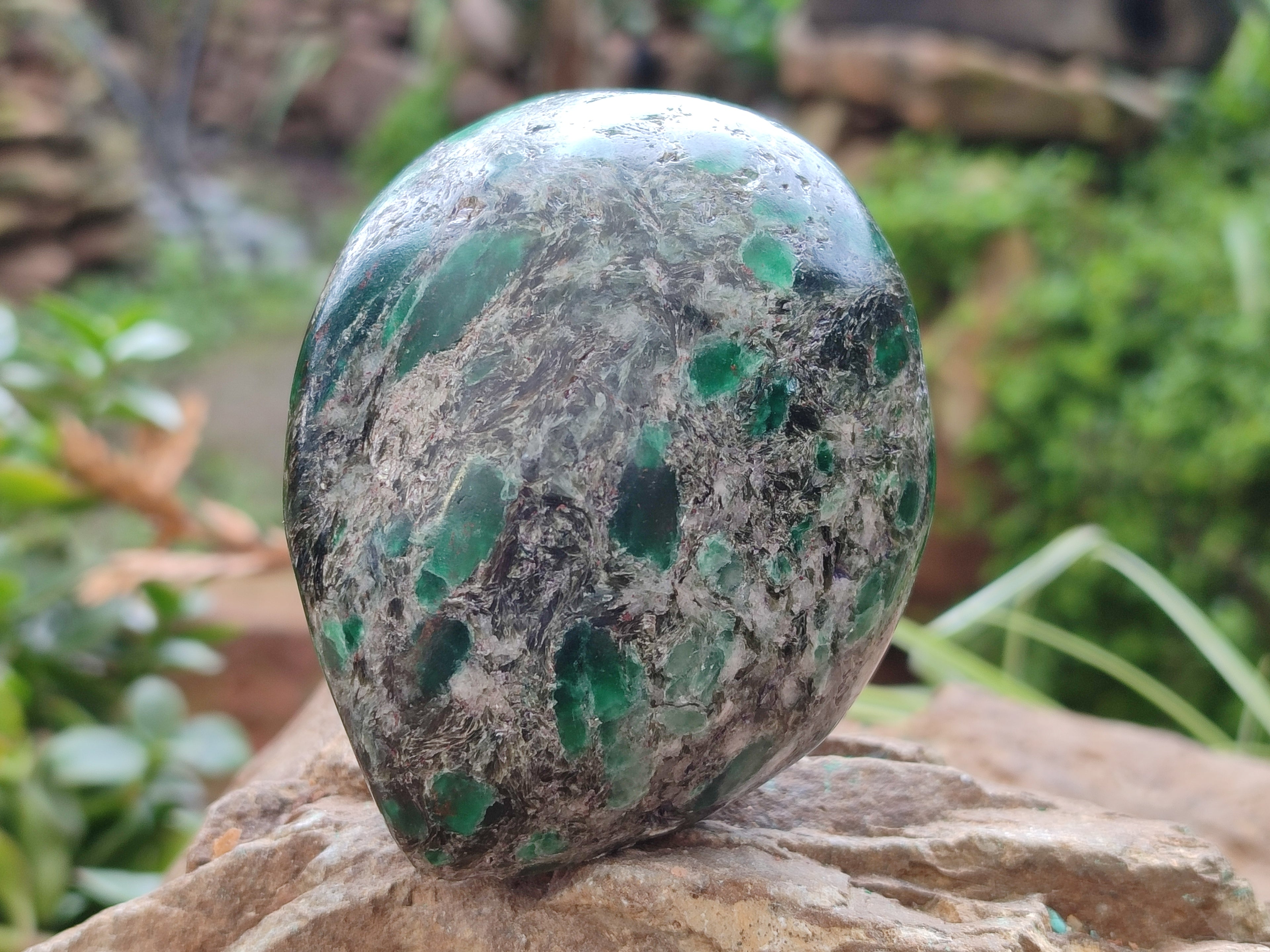 Polished Emerald Mica In Matrix Standing Free Forms x 4 From Mutoko, Zimbabwe - Toprock Gemstones and Minerals 