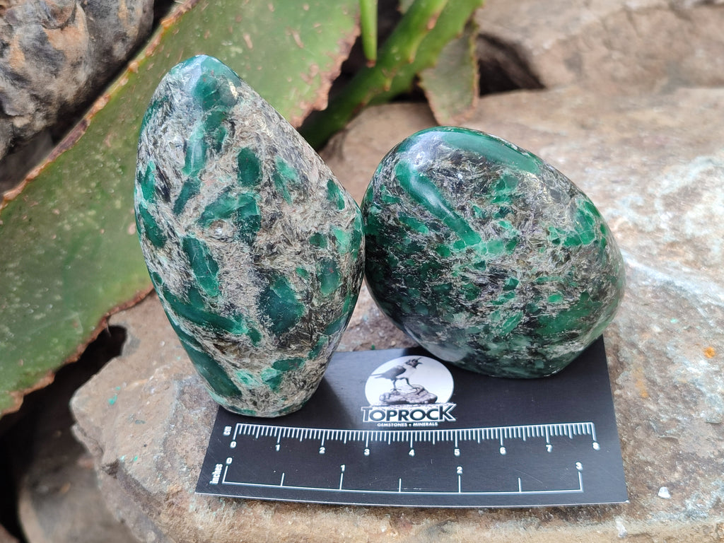 Polished Emerald Mica In Matrix Standing Free Forms x 4 From Mutoko, Zimbabwe - Toprock Gemstones and Minerals 