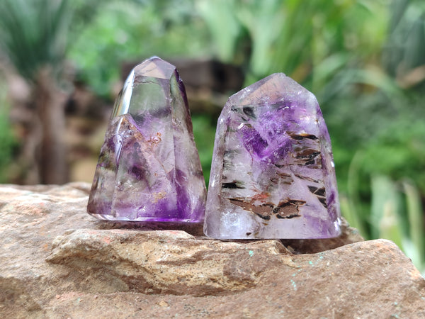 Polished Smokey Window Amethyst Quartz Crystals x 35 From Akansobe, Madagascar