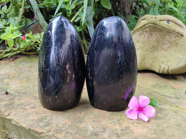 Polished Black Tourmaline Standing Free Form x 2 From Madagascar