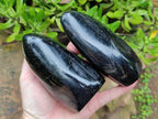 Polished Black Tourmaline Standing Free Form x 2 From Madagascar - Toprock Gemstones and Minerals 