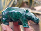 Hand Made Flower Banded Malachite Hippo Carvings x 2 From Congo - Toprock Gemstones and Minerals 