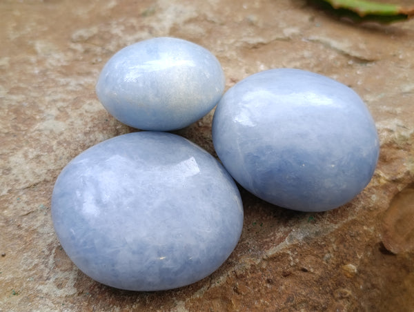 Polished Blue Calcite Palm Stones x 24 From Ihadilalana, Madagascar