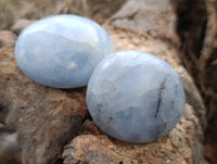 Polished Blue Calcite Palm Stones x 24 From Ihadilalana, Madagascar