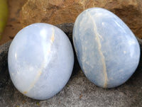 Polished Blue Calcite Palm Stones x 24 From Ihadilalana, Madagascar