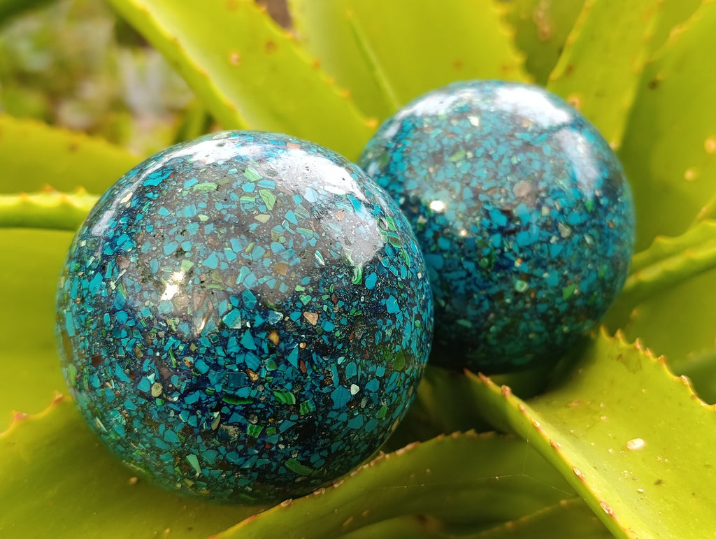 Polished Chrysocolla Conglomerate Spheres x 2 From Congo - Toprock Gemstones and Minerals 