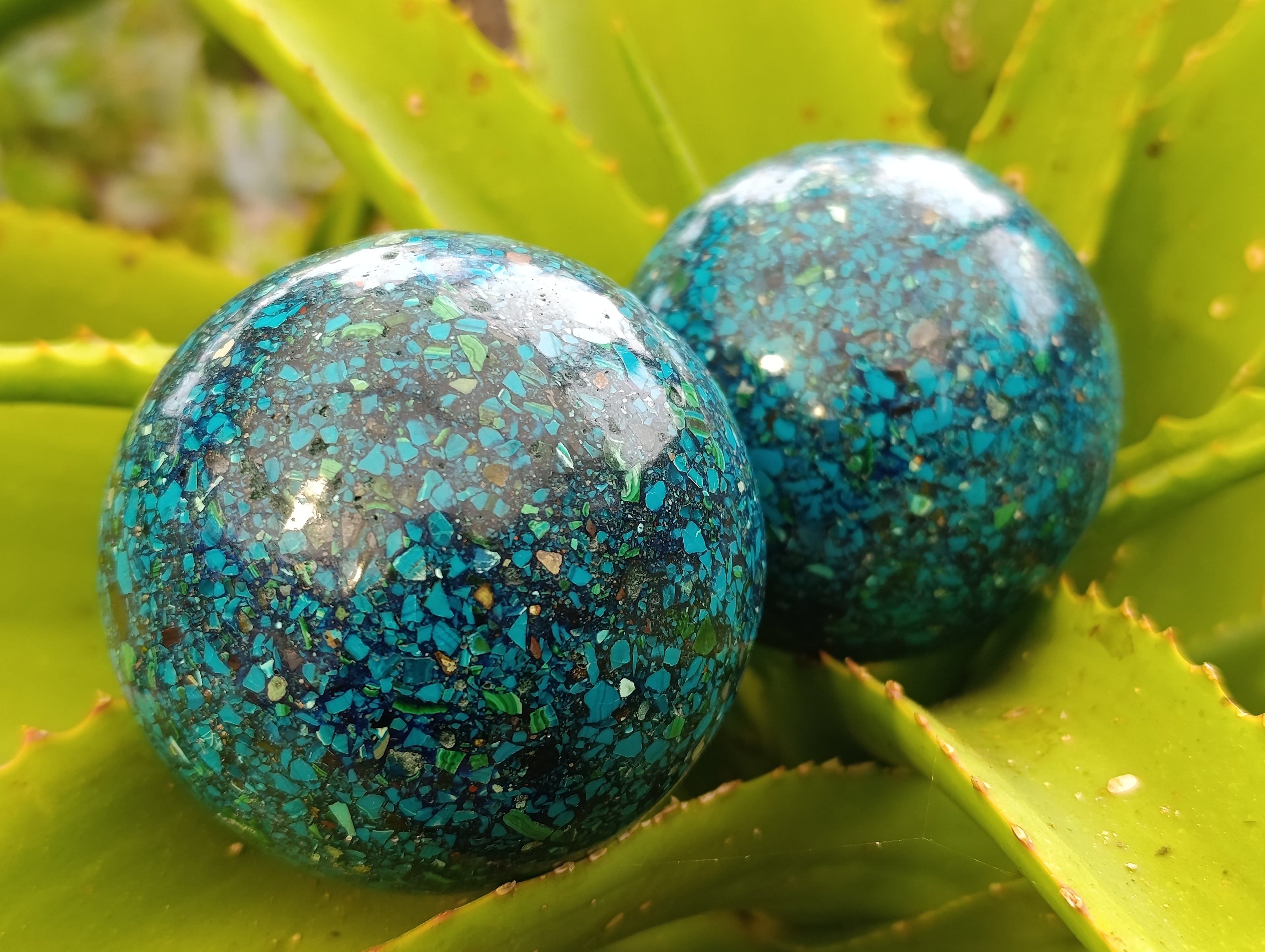 Polished Chrysocolla Conglomerate Spheres x 2 From Congo - Toprock Gemstones and Minerals 