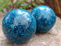 Polished Chrysocolla Conglomerate Spheres x 2 From Congo