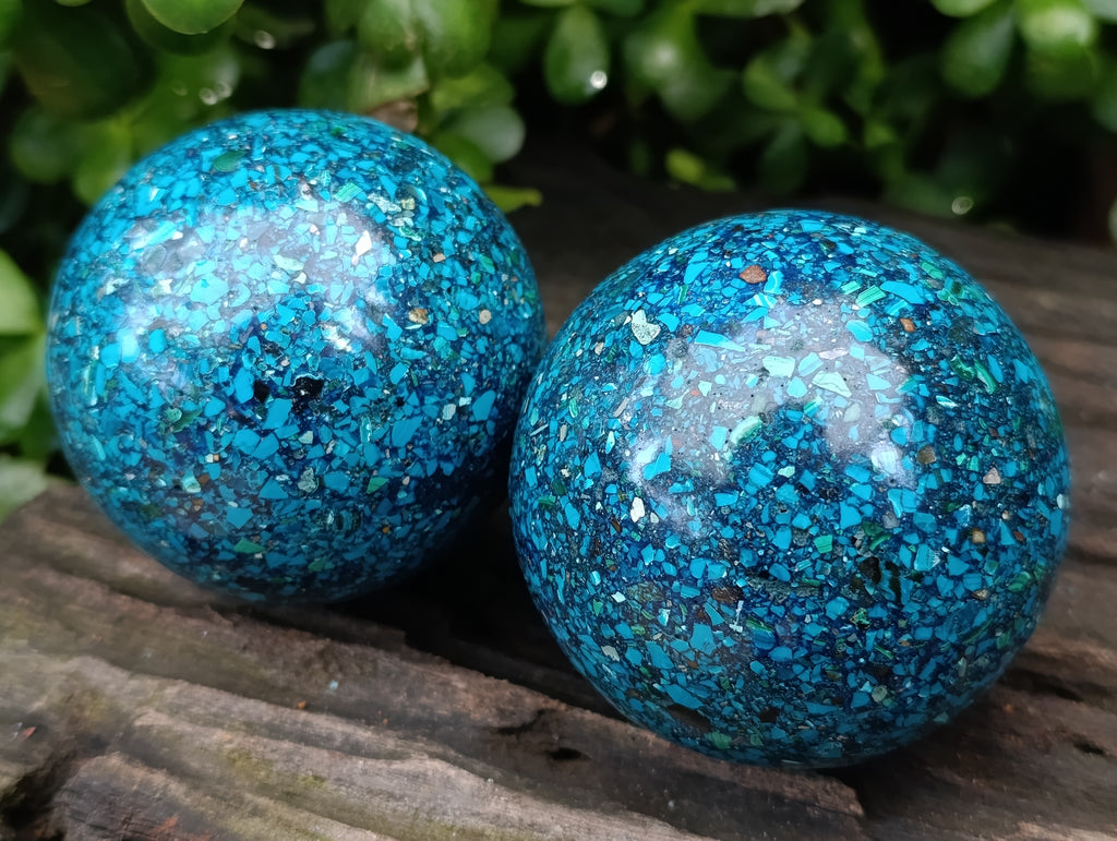 Polished Chrysocolla Conglomerate Spheres x 2 From Congo - Toprock Gemstones and Minerals 
