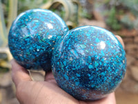 Polished Chrysocolla Conglomerate Spheres x 2 From Congo