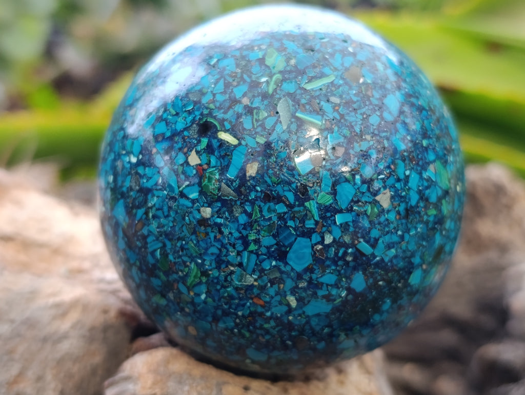Polished Chrysocolla Conglomerate Spheres x 2 From Congo - Toprock Gemstones and Minerals 