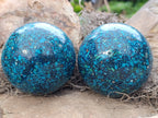 Polished Chrysocolla Conglomerate Spheres x 2 From Congo - Toprock Gemstones and Minerals 
