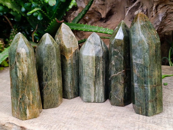 Polished Fuchsite Point-Prisms x 6 From Madagascar
