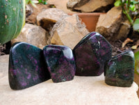 Polished Ruby Corundum In Chrome Verdite Standing Free Forms x 4 From Zimbabwe