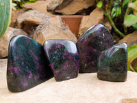 Polished Ruby Corundum In Chrome Verdite Standing Free Forms x 4 From Zimbabwe