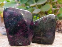 Polished Ruby Corundum In Chrome Verdite Standing Free Forms x 4 From Zimbabwe