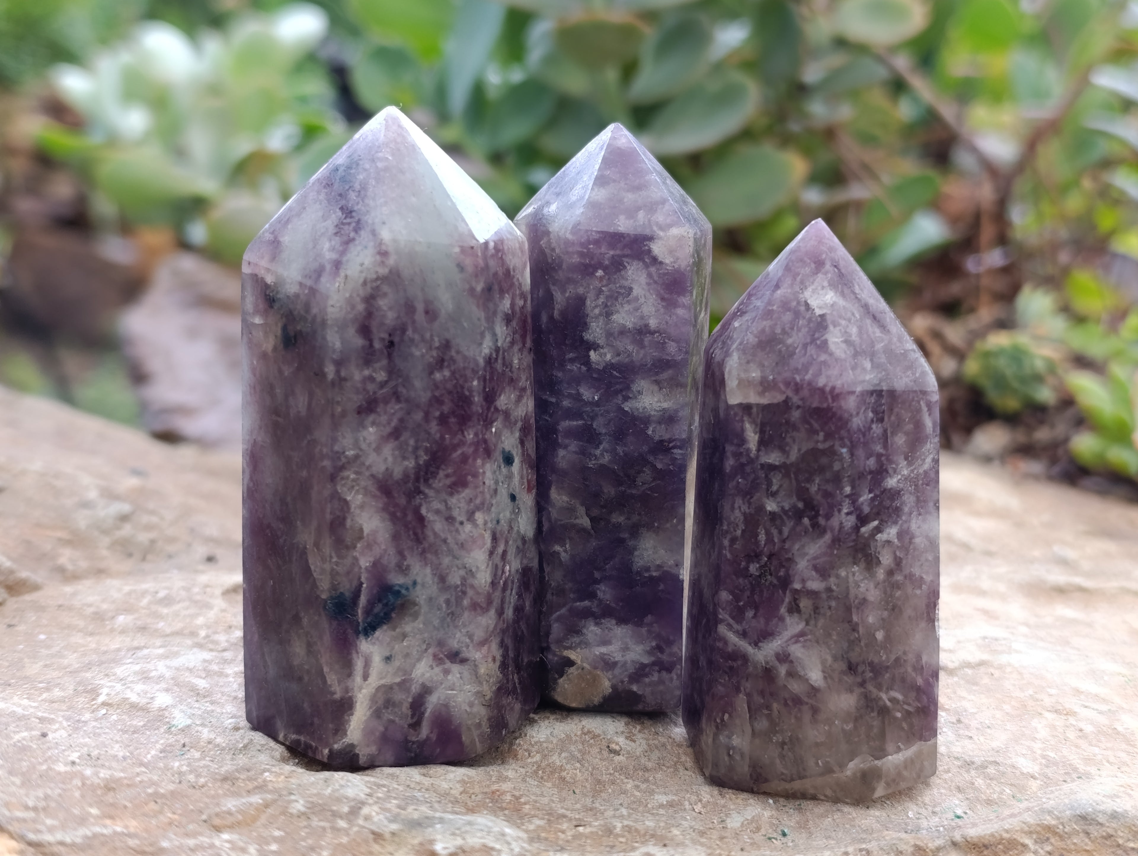 Polished Lepidolite with Pink Rubellite Points x 12 From Ambatondrazaka, Madagascar - Toprock Gemstones and Minerals 