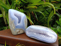 Polished Blue Lace Agate Geodes x 2 From Nsanje, Malawi