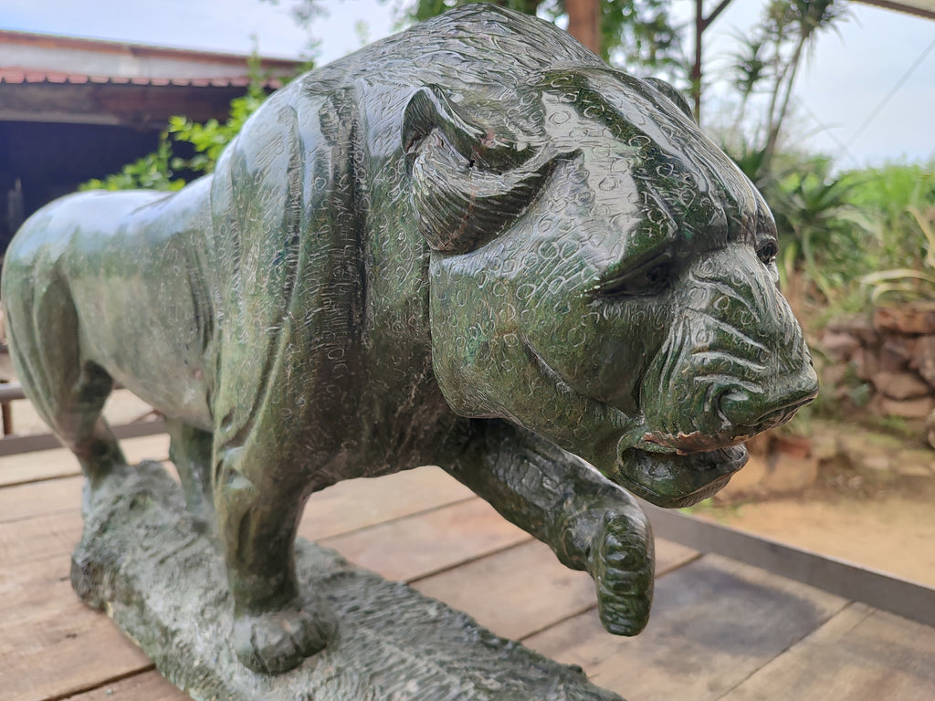 Hand Made Extra Large Green Verdite Lion Sculpture x 1 From Zimbabwe - Toprock Gemstones and Minerals 